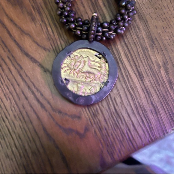 𝐁𝐔𝐘 𝐎𝐑 𝐁𝐘𝐄💥MIRIAM Haskell Necklace- coin pendant beaded chain w/ toggle closure - Picture 8 of 10